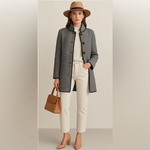 Italian Wool Blend Knit Black and White Long Coat Sweater Jacket Large